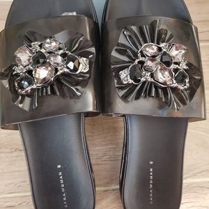 #561 ZARA WOMENS Glamorous Bejeweled Slides Flats Sandals Shoes Sz US 9.5 EU 41